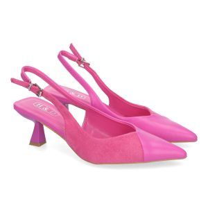 Zapatos de tacón bajo y fino mujer fucsia estilo salón L88-327
