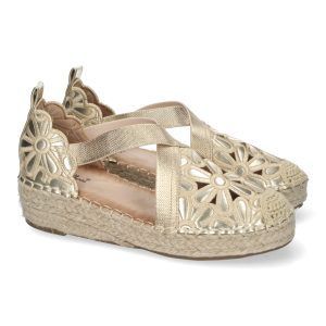 Sandalias de cuña doradas para mujer dibujo floral cierre elástico LLI-3Q46