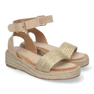 Sandalias de plataforma mujer doradas pala de yute SX-3Q48