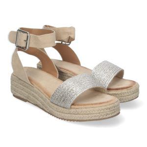 Sandalias de plataforma mujer plateadas pala de yute SX-3Q48