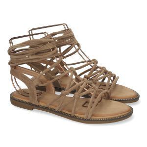 Sandalias planas mujer kaki cómodas tiras trenzadas y cordones TF3107