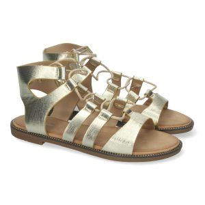 Sandalias planas mujer doradas cómodas pala de tiras y cordones TF3110