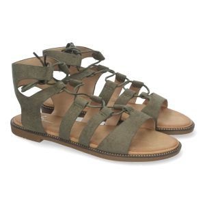Sandalias planas mujer verdes cómodas pala de tiras y cordones TF3110