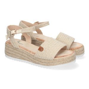 Sandalias plataforma mujer beige de yute detalle en pala TF5139