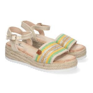Sandalias plataforma mujer verdes de yute detalle en pala TF5139