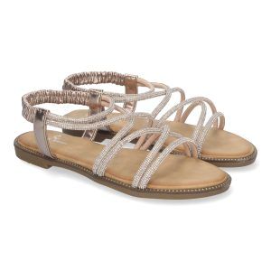 Sandalias planas elegantes champán mujer tiras cruzadas TF6016