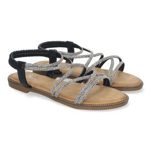 Sandalias planas elegantes negras mujer tiras cruzadas TF6016