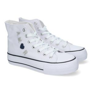 Zapatillas de tela mujer blancas estilo abotinado TT-37
