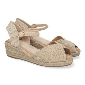 Sandalias de cuña beige para mujer pala circular unida XJY-4P1