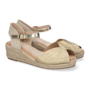 Sandalias de cuña doradas para mujer pala circular unida XJY-4P1