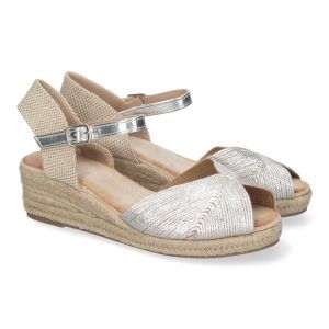 Sandalias de cuña plateadas para mujer pala circular unida XJY-4P1