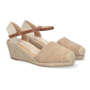 Sandalias de cuña kaki mujer pala rafia estilo valenciana YJ763