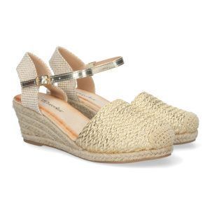 Sandalias de cuña doradas mujer pala rafia estilo valenciana YJ763