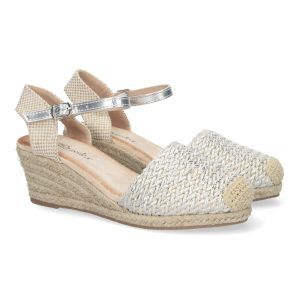 Sandalias de cuña plateadas mujer pala rafia estilo valenciana YJ763