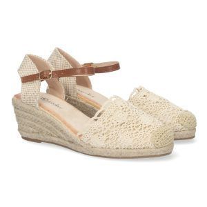 Sandalias de cuña beige mujer pala crochet estilo valenciana  YJ761