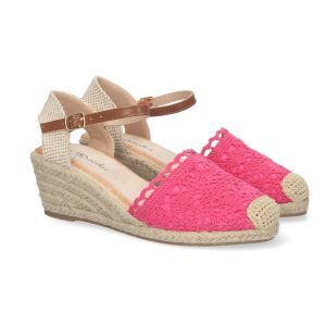 Sandalias de cuña fucsia mujer pala crochet estilo valenciana  YJ761