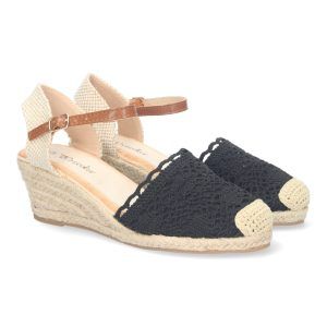 Sandalias de cuña negro mujer pala crochet estilo valenciana  YJ761
