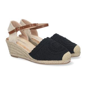 Sandalias de cuña negras mujer estilo valenciana YJ763