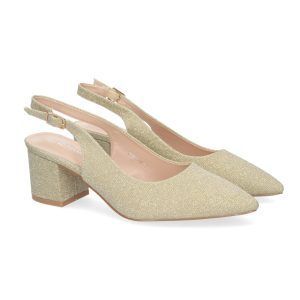 Zapatos de tacón ancho mujer dorados estilo salón YK261-1