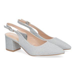 Zapatos de tacón ancho mujer plateados estilo salón YK261-1