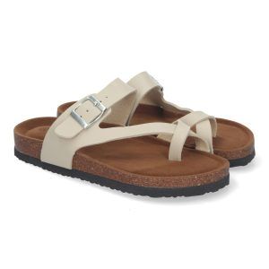 Sandalias planas mujer beige planta BIO estilo esclava YF-88