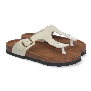 Sandalias planas beige mujer planta BIO estilo esclava YF-89
