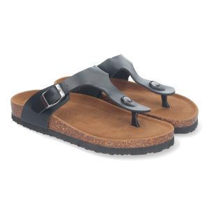 Sandalias planas negras mujer planta BIO estilo esclava YF-89