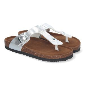 Sandalias planas plateadas mujer planta BIO estilo esclava YF-89