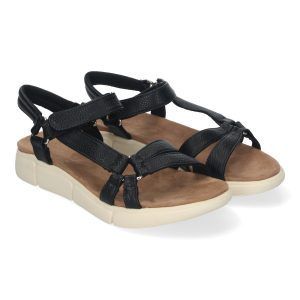 Sandalias planas negras mujer planta ergonómica y cierre velcro AD-3261
