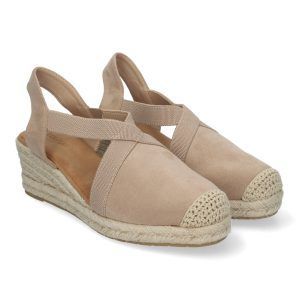 Sandalias de cuña mujer beige tiras cruzadas CF-3045