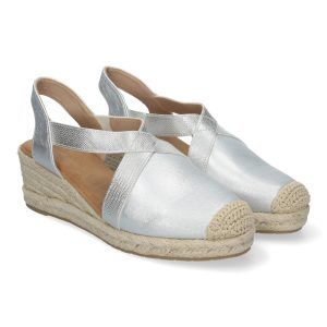 Sandalias de cuña mujer plateadas tiras cruzadas CF-3045
