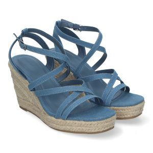 Sandalias de cuña mujer con tiras cruzadas azul JNS-5Q34