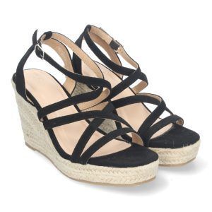Sandalias de cuña mujer con tiras cruzadas negras JNS-5Q34