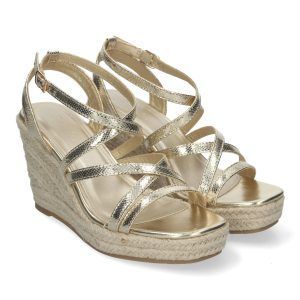 Sandalias de cuña mujer con tiras cruzadas doradas JNS-5Q34