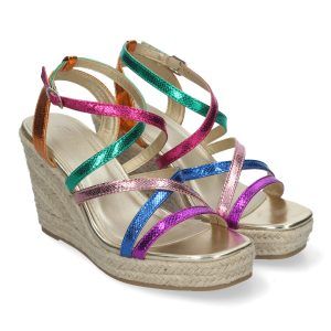 Sandalias de cuña mujer con tiras cruzadas multicolor JNS-5Q34