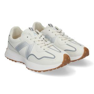 Zapatillas casual de vestir mujer plata y blanco roto N-2117
