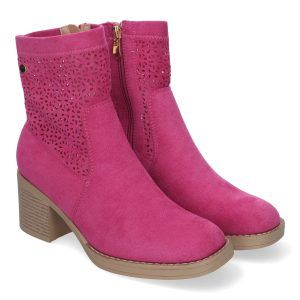 Botines mujer fucsia con calado en caña y tacon ancho VR001