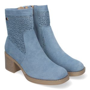 Botines mujer jeans con calado en caña y tacon ancho VR001