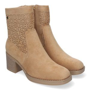 Botines mujer taupe con calado en caña y tacon ancho VR001