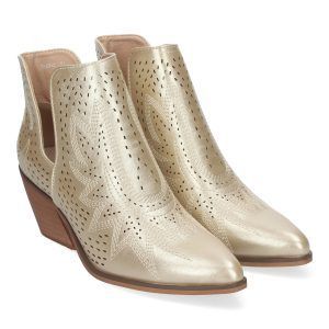 Botines verano mujer dorados calado con estampado VR004