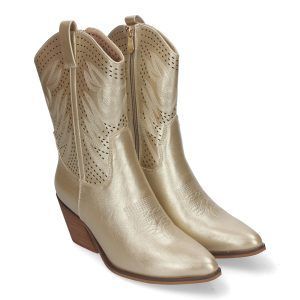 Botines camperos mujer dorados calado en caña VR005