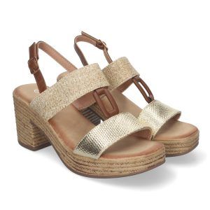 Sandalias de tacón y plataforma mujer doradas doble pala XFH790