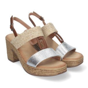 Sandalias de tacón y plataforma mujer plateadas doble pala XFH790