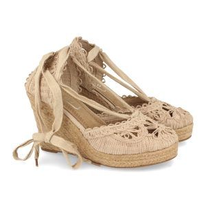 Sandalias de cuña mujer beige pala diseño flor YZ19-53