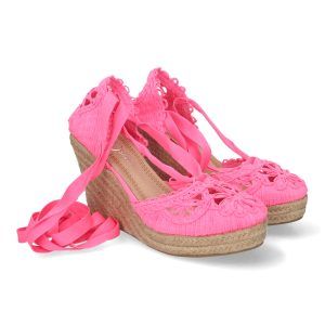 Sandalias de cuña mujer fucsia pala diseño flor YZ19-53
