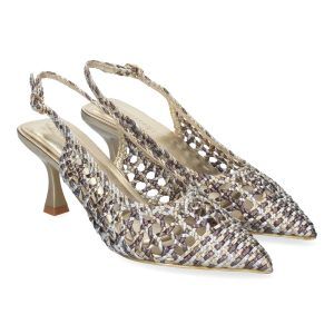 Zapatos de tacón fino mujer gris entrelazado A-3001