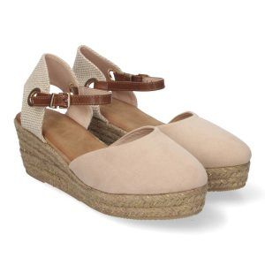 Sandalias de cuña mujer beige adornos brillantes en yute A-3005
