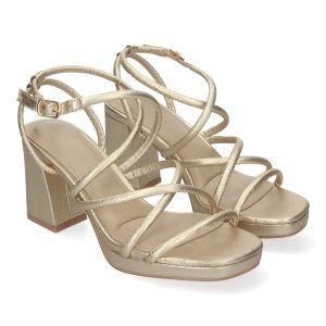Sandalias de tacón ancho mujer doradas de tiras A-3257