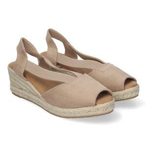 Sandalias de cuña mujer beige pala abierta y tiras cruzadas CF-3044