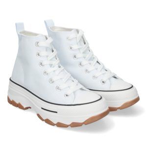 Zapatillas altas mujer blancas hielo de lona con plataforma EV-100